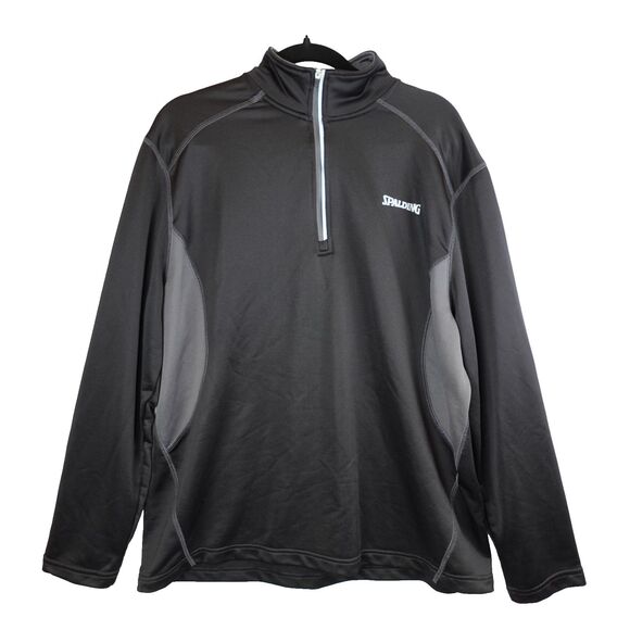 Spalding Mens XL Dri-power Pullover Activewear Top 1/4 Zip Black/Gray Gym Sports - Picture 1 of 11